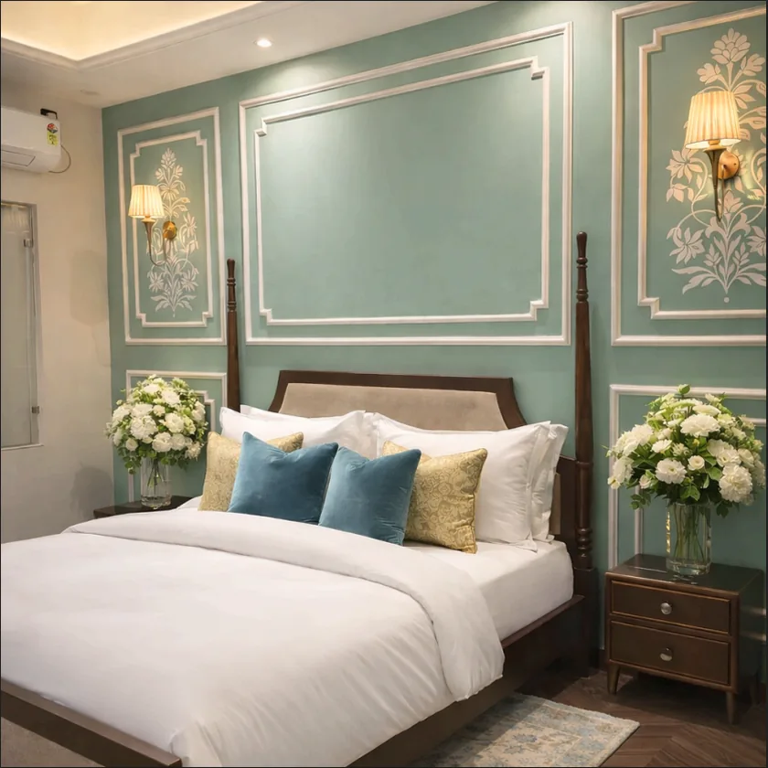 Premium King Room with panelled headboard, fresh flowers and turned-down linen