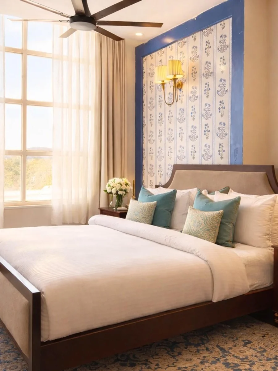 Rambagh's Signature Suite with block-print feature wall
